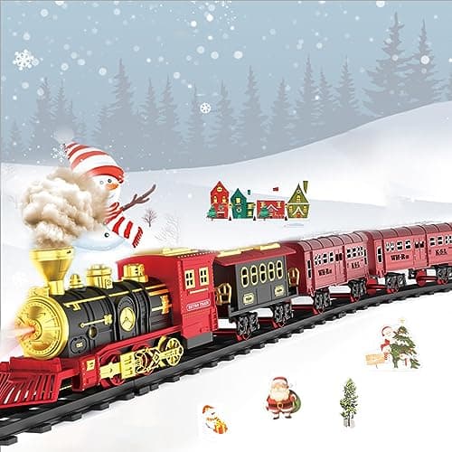 Locomotive à Vapeur,Jouet de Train à Vapeur,Train Electrique Noel Jouet avec Fumé,Train de Noel,Train Electrique,Train Jouet pour Enfants,Ensemble de Train de Noël Cadeau de Noël