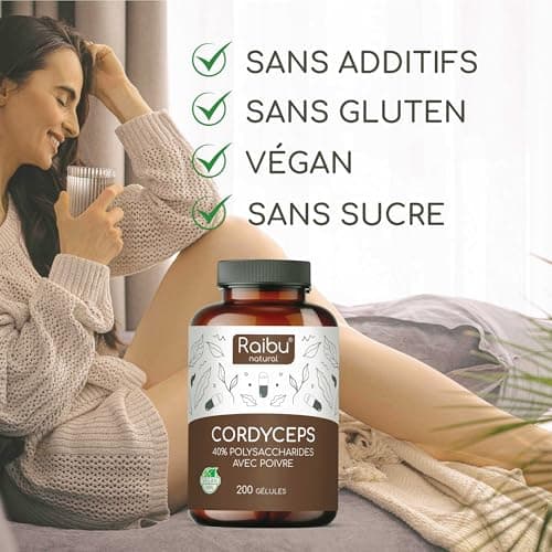 Cordyceps Sinensis CS-4-21000mg de Cordyceps par dose quotidienne (Extrait 10:1) - 40% de Polysaccharides Bioactifs - 200 Capsules: Haute Dose, Végan & sans additifs - Produit par Raibu
