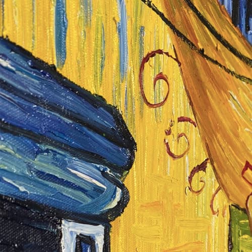 Fokenzary Peinture à la main Café Terrasse Reproduction de Vincent Van Gogh abstrait Tableau sur toile murale encadrée prête à accrocher, 12x16in