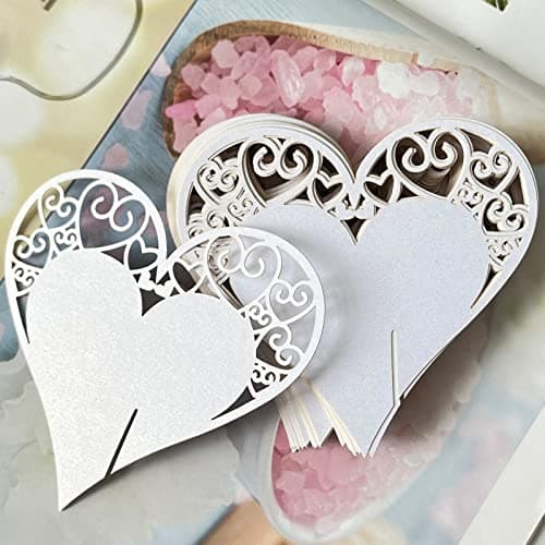 Fayemint 50 Pièces Forme Coeur Nom Carte, Carte de Verre Porte Nom Marque, Place Coeur Mariage Fete Decoration, pour Fêtes de Mariage, Fêtes D'anniversaire, Décoration de Verres à Vin (Blanc)