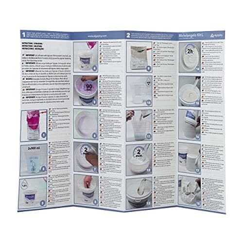 Michelangelo KIT L de moulage. Permet de créer une sculpture de 2 mains d'adultes ou 3 d'enfants en famille ou entre amis. Un pichet doseur de 1 litre et une spatule en plastique pour mélanger.