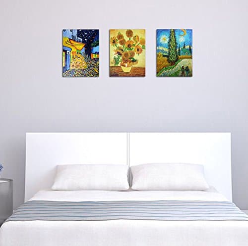 Fokenzary Peinture à l'huile sur toile peinte à la main Vincent Van Gogh - 3 œuvres d'art classiques - 3 tableaux - Décoration murale - Prêt à accrocher - 3 pièces