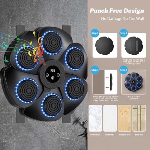 Générique Updata Machine de Boxe Musicale,2024 Nouvelle Modèle Mural Professionnel Entraîneur de Boxe,Mode Bluetooth avec lumières LED et Gants de Boxe,9 Le Mode de Vitesse et de décompte