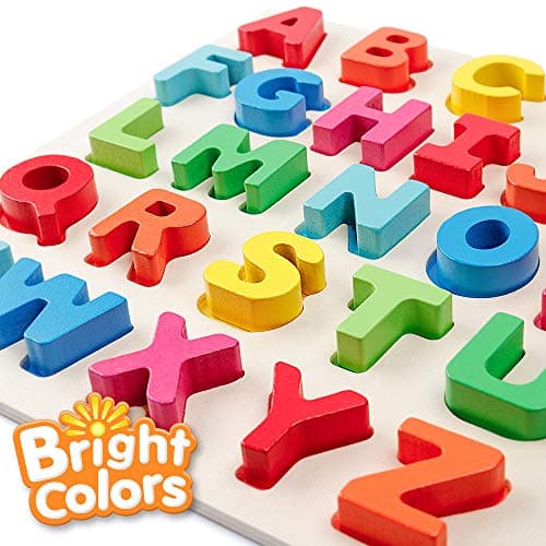 Coogam Puzzle Alphabet en Bois Panneau à Lettres ABC Bouton Blocs de Puzzle Montessori Apprentissage précoce Cadeau Jouet éducatif pour 1 2 3 Ans Bambin bébé Enfants