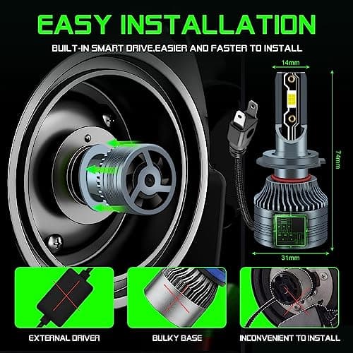 Sidaqi H7 Ampoule LED Voiture 6000K Blanc 60W 16000LM Tout-en-Un H7 Kit de Conversion de Phare de Voiture de Remplacement pour phares de Jour Feux antibrouillard 12V (Lot de 2)
