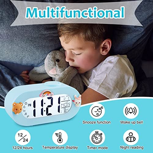 Ayybboo Réveil Numérique Enfants,Réveil Enfants avec Fonction Snooze 8 Sonneries 12/24 Heures,Réveil Enfants Filles Facile à Utiliser pour Chambre d'enfant,Chambre à Coucher,Salon (Bleu)