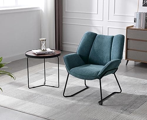 Wahson Fauteuils de Salon, Fauteuil Salon Confortable Assise Épais Fauteuil Chambre avec Pied Métal, Tissu Chenille, Fauteuil Relax pour Salon/Chambre, Bleu