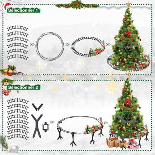 Herenear Train électrique de Noël, Train de Noël sous Le Sapin, Train de Noël Classique et Créatif, Cadeau Jeu de Rails de Train pour Enfants Garçons et Filles 3 4 5 6 7 8 9 Ans (sous l'arbre)