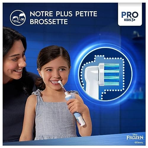 Oral-B Pro Kids Brosse à Dents Électrique Enfant, Reine des Neiges Disney, 1 Brossette Brossage Doux, 1 Étui Voyage, Minuteur et Vibrations, Batterie Rechargeable, 4 Stickers, 3 Ans et Plus