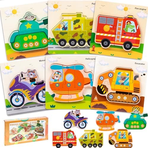 LEcylankEr Puzzle Enfant 1 2 3 Ans, 6 Pièces Puzzle Bois Dinosaure/Voiture, Puzzle Bebe Montessori pour 1 2 3 Ans, Cadeau pour Garçons Filles (Voiture)
