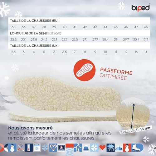 biped 2 paires de semelles en laine d'agneau - Semelles extra-épaisses en véritable laine d'agneau - Semelles chauffantes pour hommes et femmes z1015(39)