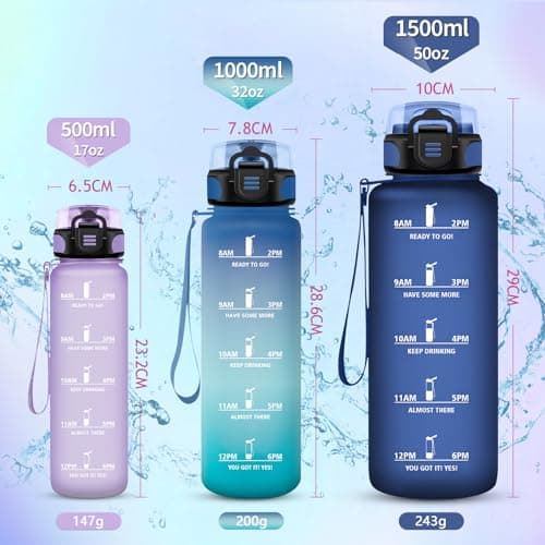Vikaster Gourdes, Gourde 1Litre, sans BPA, Étanche & Réutilisable, Bouteille d'eau avec Marqueur de Temps et Filtre, Convient Pour la Enfant & Adulte, Gym, Yoga, Camping, Sport, Gourde Randonnée