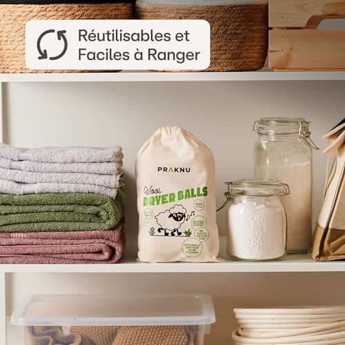 6 Boules de Séchage en Laine de Mouton Organique - Balles de Séchage pour Sèche-Linge - Boule de Sechage Réduit le Temps et Adoucit le Linge - Parfaites pour le Duvet