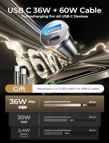 LISEN Chargeur Voiture USB C 54 W PD&QC3.0 Prise Allume Cigare USB Allume Cigare Charge Rapide Mini Adaptateur USB en métal pour Samsung S24 Pixel Android iPad iPhone 16 15 Pro Max 14 AirPods LG