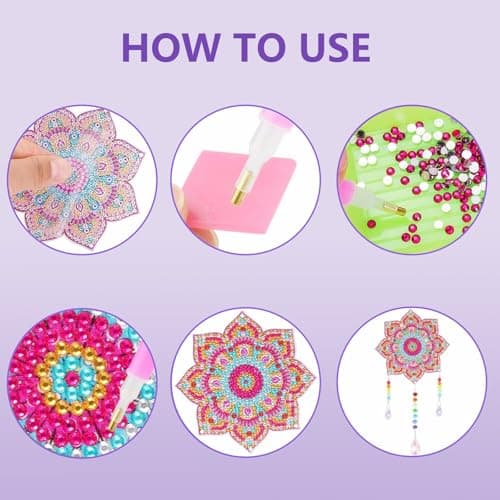 Yoaeyok 3 Pièces Kits de Broderie Diamant Attrape Rêves de Peinture au Diamant 5D DIY Diamond Painting Carillon à Vent Attrape Soleil Strass Pendentif pour Décoration de Maison de Jardin