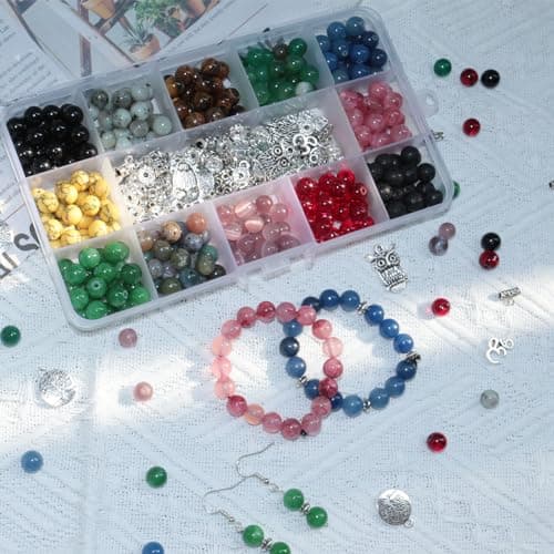 BLAESIFF 8mm Perles Pierre Naturelle pour Bracelet, 12 Couleurs Perles pour Bracelet pierre naturelle, Perles Bijoux Kit pour Bracelet, Boucles d'oreilles, collier(381pcs)