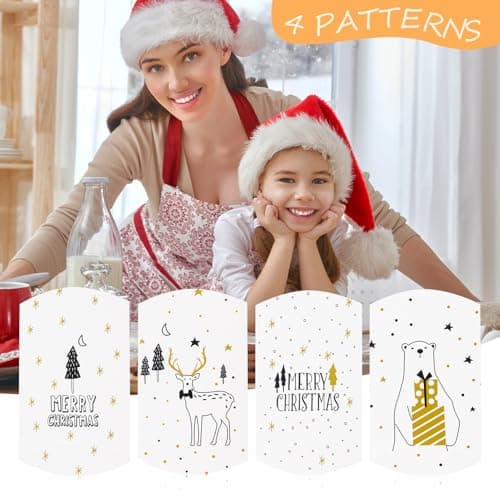 20 Boîtes Cadeaux de Noël en Papier Kraft avec Autocollant, Motifs de Noël, Idéales pour Cadeaux, Surprises, Bonbons, Bijoux et Décoration