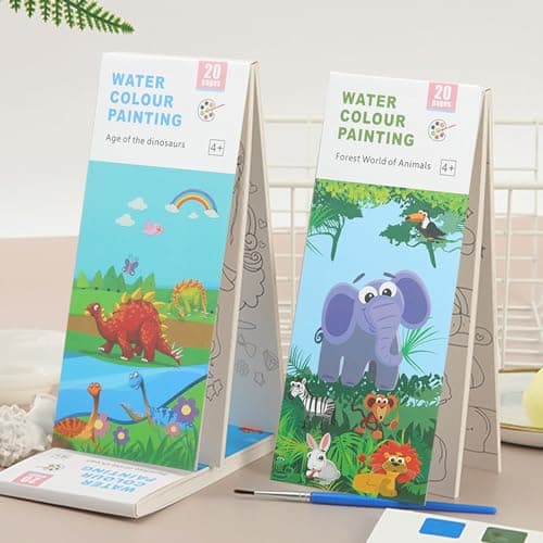 BDSHUNBF 40 Pages Mini Livres de Coloriage pour Enfants, Livre Peinture Aquarelle avec Pinceau Réservoir D'eau, Peinture à L'eau pour Enfants et Adultes, Dessins Aquarelle Watercolor Painting Book