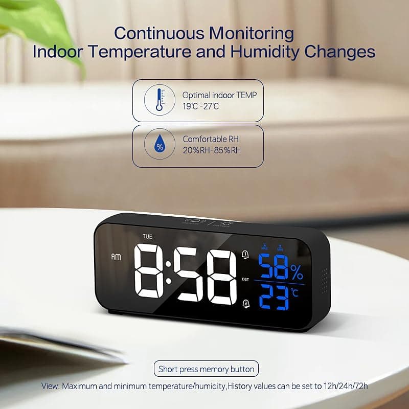 Reveil Matin, Réveil Numérique Miroir LED avec Fonction Snooze, Grand écran avec Affichage de la Température, Alarm Clock, Réveil Lumineux Alimenté par USB, Reveil avec 12/24H