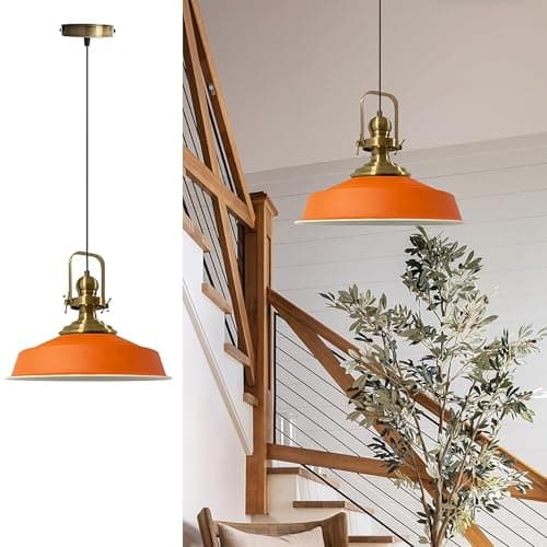 bamyum Asletl Suspension Luminaire Industrielle Rétro en Metal de 41 cm, Lustre de Salon Vintage, Éclairage de Plafond pour Chambre, Cuisine, Lampe Suspendue, Orange