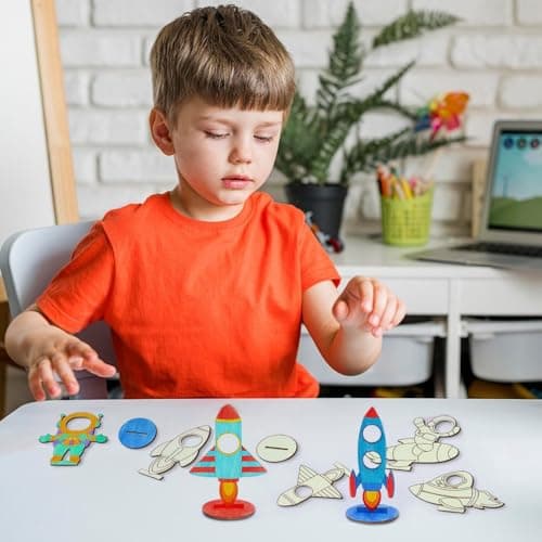 KUWUNG 12pcs Fusée Enfant Carillon a Vent Exterieur,Kits Bricolage Fusée en Bois Enfant Anniversaire, Bbricolage Enfant Artisanat Décoratifs, Manuelle Kit Creatif pour Filles Garçon Halloween