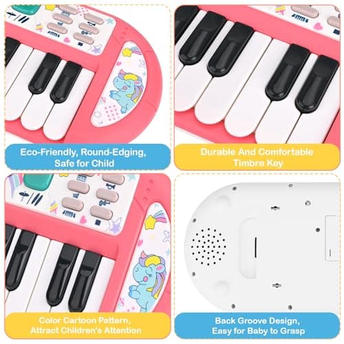 Clavier de Piano pour Enfants, Bestcool 24 Touches Multi-Fonctions Musique Clavier avec Lumière Enregistrement et Lecture Clavier électronique pour Enfants Jouet Educatif pour Anniversaire 3+ (Rose)