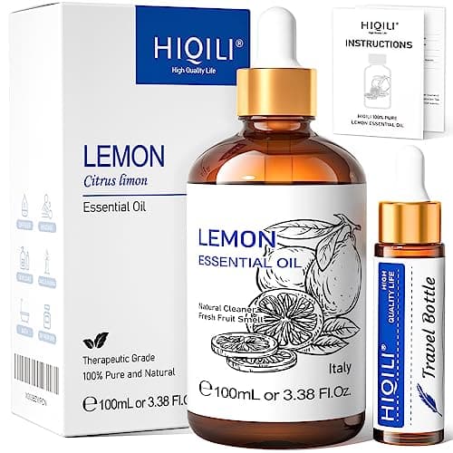 HIQILI 100ml Huile Essentielle Citron,100% Pure Naturelle pour Huile Essentielle, Ajoutée au Diffuseur, Spray