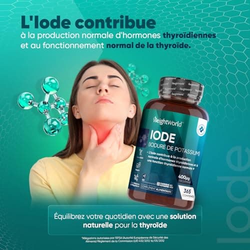 Iode de Potassium Stable Thyroïde 400μg - 365 Micro Comprimés Vegan (5mm) - 1 Tous les 3 Jours - Iodure de Potassium sans éléments radioactifs - Métabolisme, Peau Normale - Forte Dose Iode Potassium