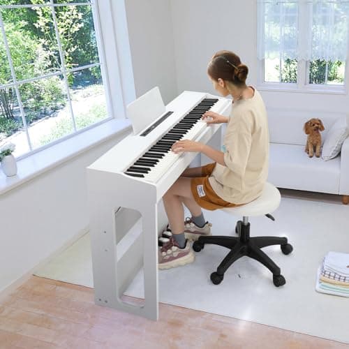 LEADZM Piano Numérique 88 Touches, Clavier Entièrement Lesté, Piano Électrique avec MIDI-USB, Bluetooth et Haut-Parleurs Stéréo, 128 Sonorités et Rythmes, Système à 3 Pédales, Blanc