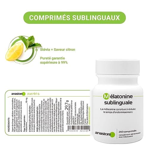 MÉLATONINE SUBLINGUALE * Pureté garantie supérieure à 99% *1.8 mg / 240 comprimés* STÉVIA * Régulateur de l’horloge biologique * Trouble du sommeil