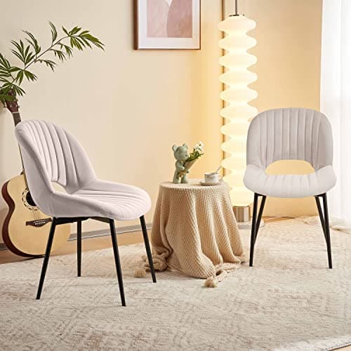 SEPNINE Lot de 2 Chaises de Salle à Manger, Chaise en Velours pour Salle à Manger Scandinave, Chaise de Cuisine Ergonomique avec Coussin Rembourré Épais, Chaise de Salon avec Pieds en Métal, Beige