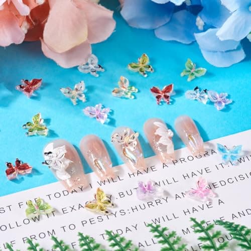 Cheriswelry Lot de 60 cabochons papillon à paillettes en résine transparente de couleurs mélangées pour décoration d'ongles, scrapbooking, pinces à cheveux, bricolage, bijoux artisanaux