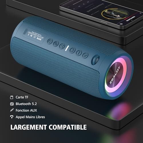 ZEALOT Enceinte Portable Bluetooth avec lumière LED, Basses stéréo puissantes de 40W, Batterie 5200mAh, Micro SD/TF, Bluetooth 5.2 et étanchéité IPX6, Haut-Parleur Bluetooth pour Voyages, Cadeaux