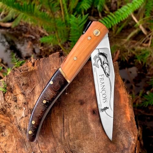 KDO MAGIC - Couteau pliant laguiole le rustique personnalisé - Lame gravée avec un prénom - Modèle classique - Cadeau pour Homme, Fête des pères, Papa (Couteau)