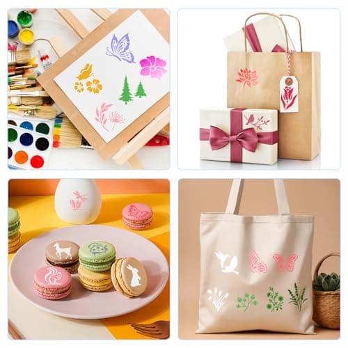 JSRQT 64 Pièces Petits Pochoirs pour Peinture, Modèles de Pochoirs à Thème Nature Fleur Papillon Oiseau, Pochoirs Dessin Peinture Réutilisables en Plastique pour DIY Scrapbook Bois Wall Decor, 3’’