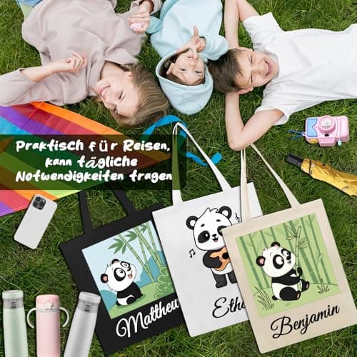 YINYIFANS Sac en Toile à Nom Personnalisé,Sac en Tissu Panda,Sac Fourre-Tout Réutilisable,Cadeau Pour Enfants,étudiants,Amis,Mamans,Demoiselles D'honneur(Style H)