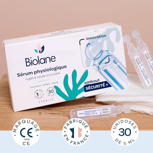 BIOLANE - Lot de 3 Sérum Physiologique - Bébé - Nettoie le nez et les yeux - Dès la naissance - Embout rond sécurité - 90 Unidoses - Fabriqué en France