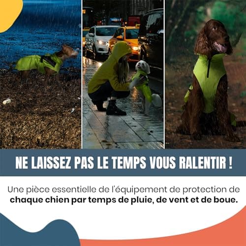 DOGOPAL Imperméable Chien - Manteaux Imperméables Légers & Confortables pour Chiens de Petite, Moyenne et Grande Taille - Manteau à Surface Réfléchissante avec Ouverture Harnais - (Jaune, XXL)