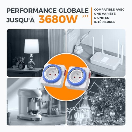 TESSAN Prise Minuteur Programmable 24 Heures, Programmateur Prise de Courant 3680W, Timer Prise Electrique à 96 Segments, Intervalle de 15 Minutes, Prise Minuterie de Cycle Quotidien, pour Lampes