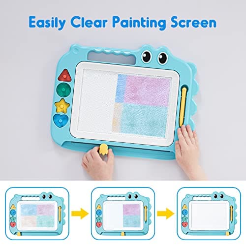 SGILE Jouets pour enfants, tableau magique magnétique pour l'apprentissage précoce, ardoise magique effaçable en couleur avec 4 Pieds, quatre timbres, cadeau pour bébé, fille, garçon, 3 4 5 ans, Bleu