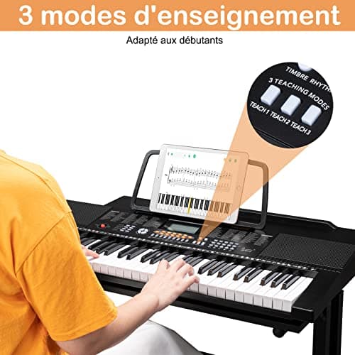 Alightup Piano à Clavier Électrique Portable 61 Touches avec Haut-Parleurs Intégrés Écran LED Casque Microphone Support de Partition