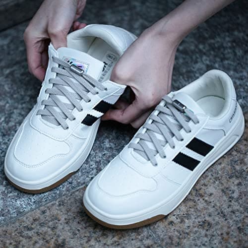 Olukssck 2 Paires Élastiques Lacets Plats avec Fermeture en Métal, Sans Nœuds pour Enfants et Adultes, Sport de Chaussures pour Toutes Les Chaussures, Noir