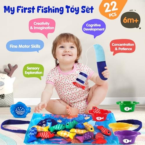 Fozcmisw Jouet de pêche Montessori, Jouet Bebe 1 an Montessori Pêche a la Ligne pour Enfant 1 2 3 Ans Fille Garçon, Jeu de Pêche pour Bébé Jouet éducatif Enfant Jouet de Motricité Cadeau pour Bébé