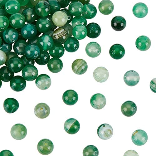 OLYCRAFT Environ 94pcs Perles D'Agate Naturelle 8mm Perles D'Agate Rayées Vertes Teintées Perles D'Agate Bandes Vertes Perles Rondes Vrac Pierre D'Énergie pour Bracelet Collier Fabrication Bijoux