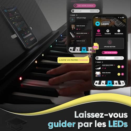 Piano LED - Apprendre le Piano de Façon Ludique et Efficace - Systeme Breveté - Leçon de Piano avec LED Intelligentes - Transparent