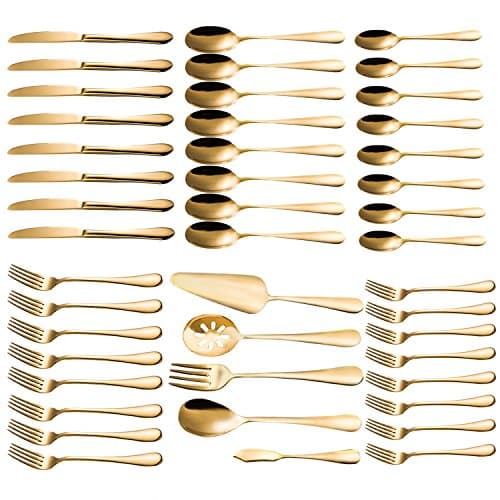 Magicpro Modern Royal Lot de 45 couverts en acier inoxydable Doré