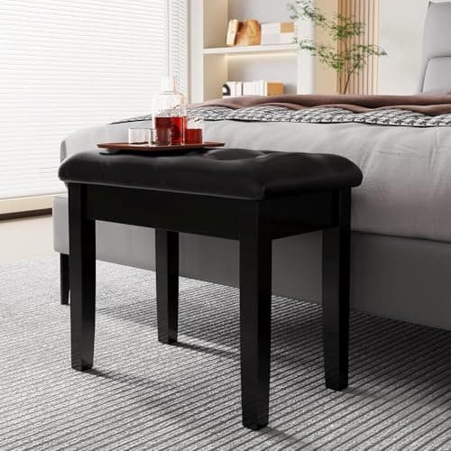 Tabouret de Piano, Siege Piano 55x35x49CM, Chaise Piano avec Espace de Rangement, Pieds en Bois Massif, Banc Piano avec Coussin en Cuir PU de 4CM d'épaisseur, Tabouret Piano Charge Maximale 150KG,Noir