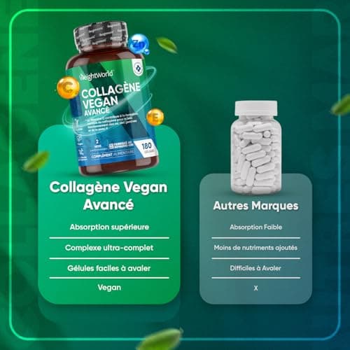 Collagene et Acide Hyaluronique - 180 Gélules Vegan (2 Mois) Collagène Vegan– Vitamine C, E, Zinc, MSM, Resvératrol, Probiotique - Lactobacillus Acidophilus, Peau, Cheveux, Ongles, Os, Gencives