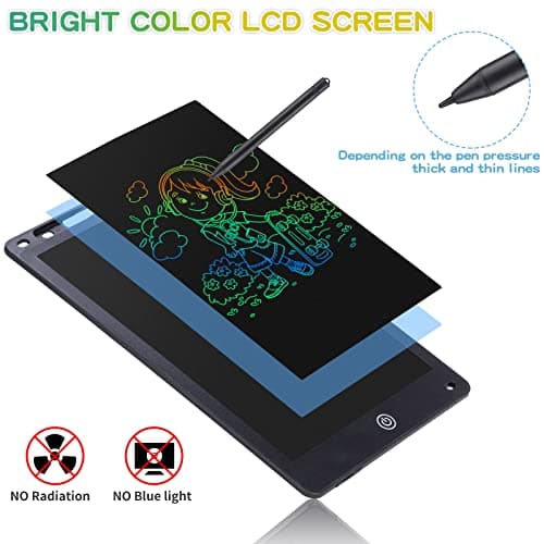 Coolzon Tablette Dessin Enfant, 12 pouces Tablette D'écriture Effaçable Et réutilisables,Ardoise Magique pour Dessin de peinture et listes de notes, Autocollants de Dessins Animés Gratuits,Noir