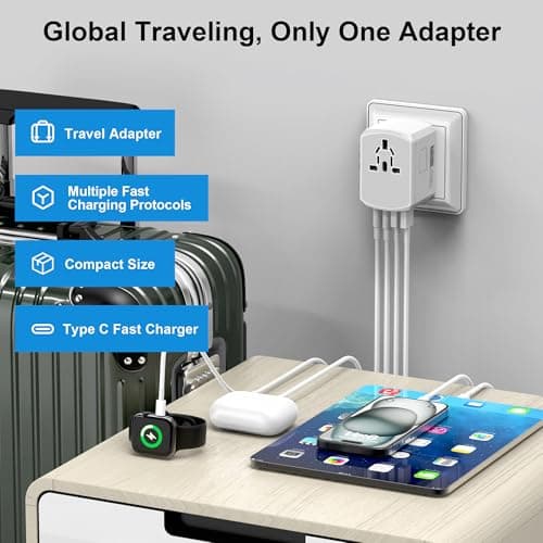 Adaptateur Prise Universelle Voyage International - 5 in1 Travel Adapter Internationale avec 2 USB 2 Type C et 1 AC Universel France vers UK USA Australie Thailande Japon Yioihnm